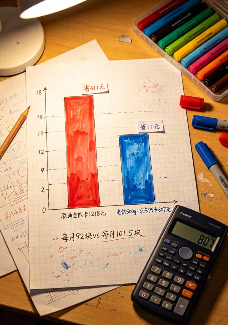 办了张电信500g流量卡上网,结果京东校园卡这破充值系统差点让我多花两百块 电信500g流量卡与其他套餐年度费用对比柱状图