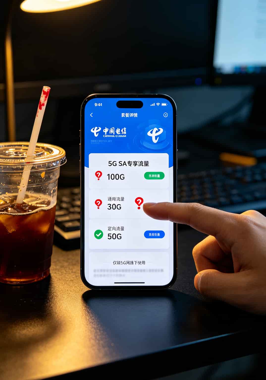 3000g月流量卡是智商税?2025校园卡避坑指南(实测) 电信APP套餐详情截图,显示5G专享流量和通用流量分开标注