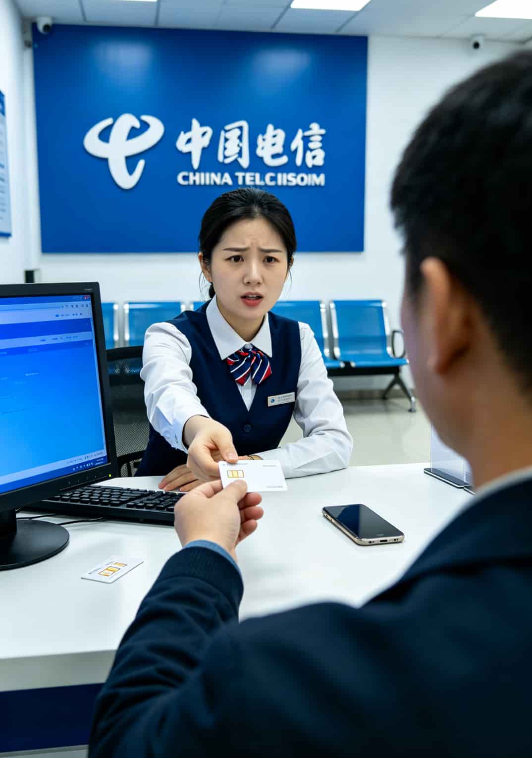 我花800块在华强北踩了6个坑,才搞明白“电信无限量卡流量免费领取”到底能不能用——结论放开头:能,但90%的人做错了这一步 电信营业厅工作人员查询物联卡归属场景