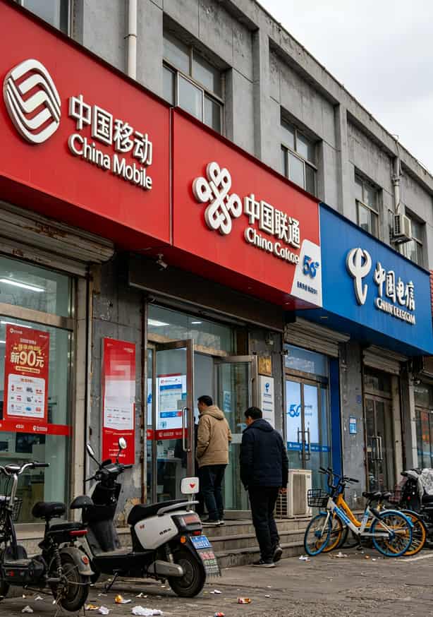 30元100g流量卡是真的吗?我跑了仨月实测,答案就一个字:假 三家运营商的营业厅门口对比,移动联通电信的招牌并列