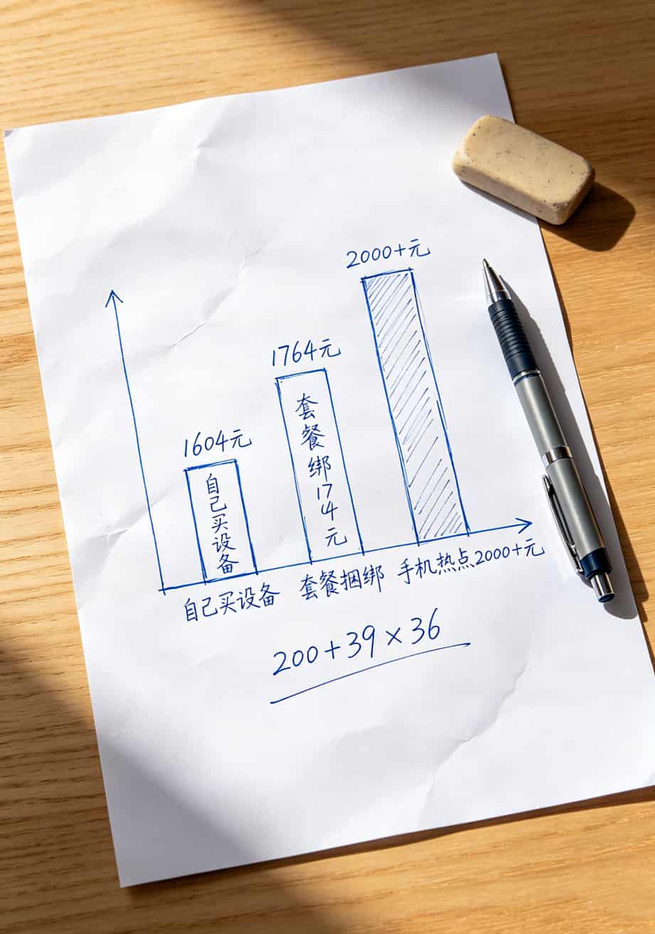北京的哥们姐们注意了!30g流量卡多少钱才不踩坑?我通州家里测了仨月,终于整明白了 三年三种方案费用对比柱状图