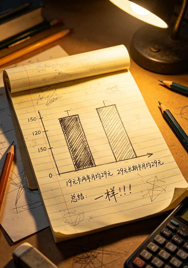 19块200G流量卡是真是假?我实测仨月,直接把话撂这了 两年月均费用对比的简易柱状图