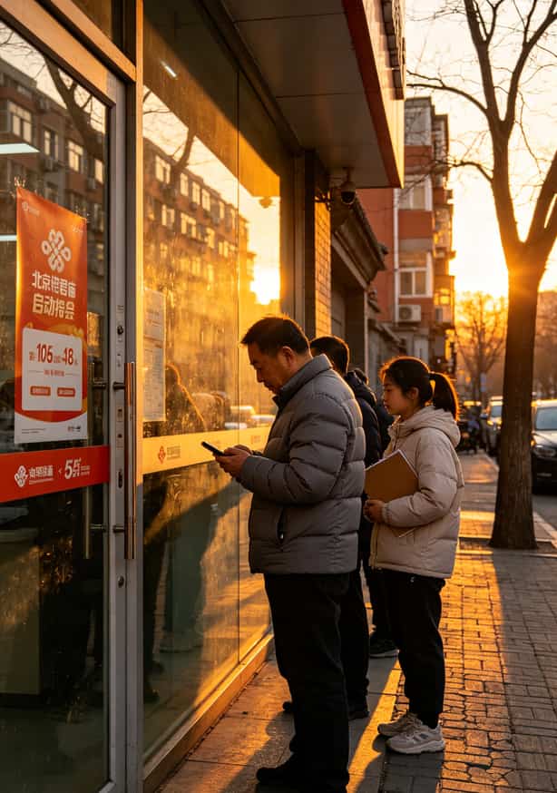 办了这么多流量卡,我彻底懂了:中兴随身WiFi想跑满速,90%靠这张卡 联通营业厅门口排队办理业务的场景