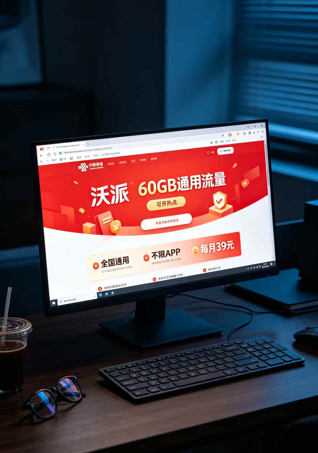 千兆网口随身WiFi + 不定向流量卡,三年省下两千块?我实测了三个月,实话难听 联通沃派套餐的官方介绍截图,显示60GB通用流量