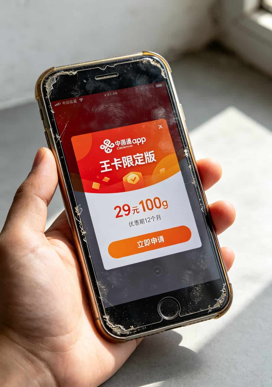 联通app里的王卡限定版申请页面