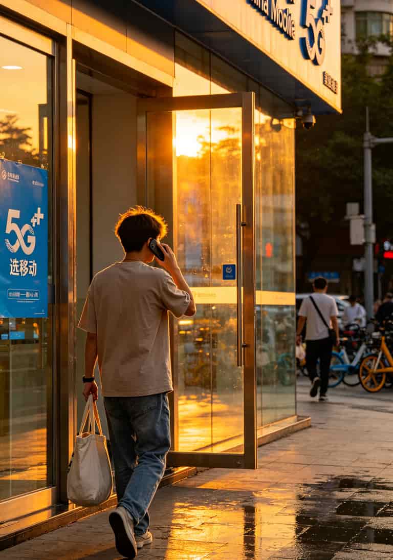 19块月租的流量卡有啥?实测三台中兴随身WiFi,说点得罪人的大实话 广州体育西移动营业厅门口照片,用户走出来表情无奈