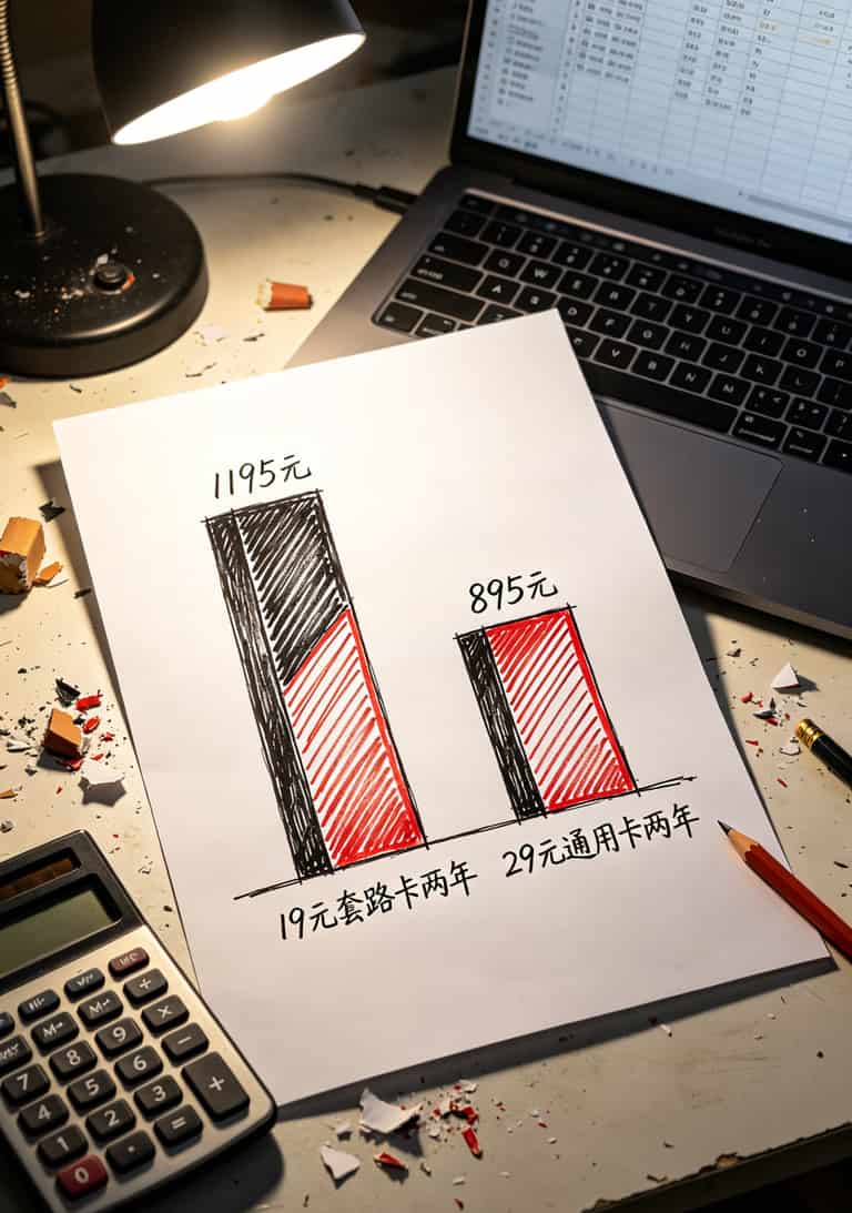 19块月租的流量卡有啥?实测三台中兴随身WiFi,说点得罪人的大实话 两年成本对比柱状图,左边1195元右边895元
