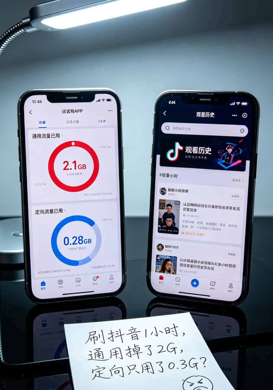 我买了十几张流量卡,100g流量卡一个月多少钱终于搞明白了(附避坑指南) 手机流量详单截图,显示通用流量消耗2.1GB,定向流量消耗0.28GB