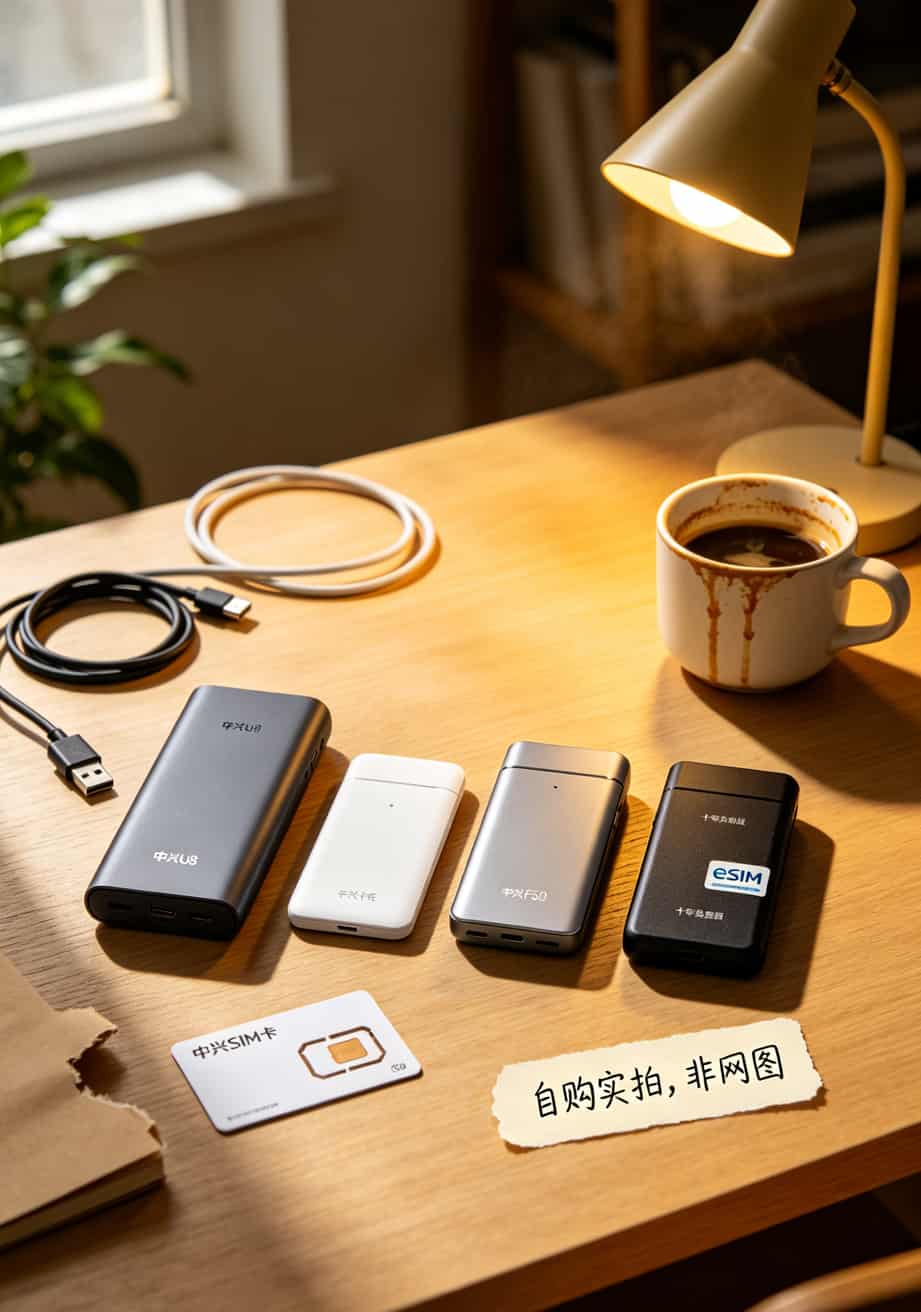 实测3个月,2025年最好用的流量卡根本不是手机卡,而是这4款中兴随身WiFi 中兴卡托与信用卡大小对比展示图