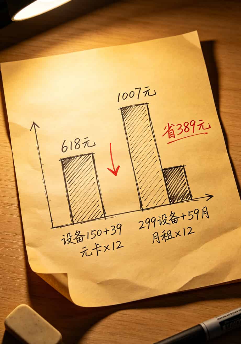 一年费用对比柱状图：618元vs1007元