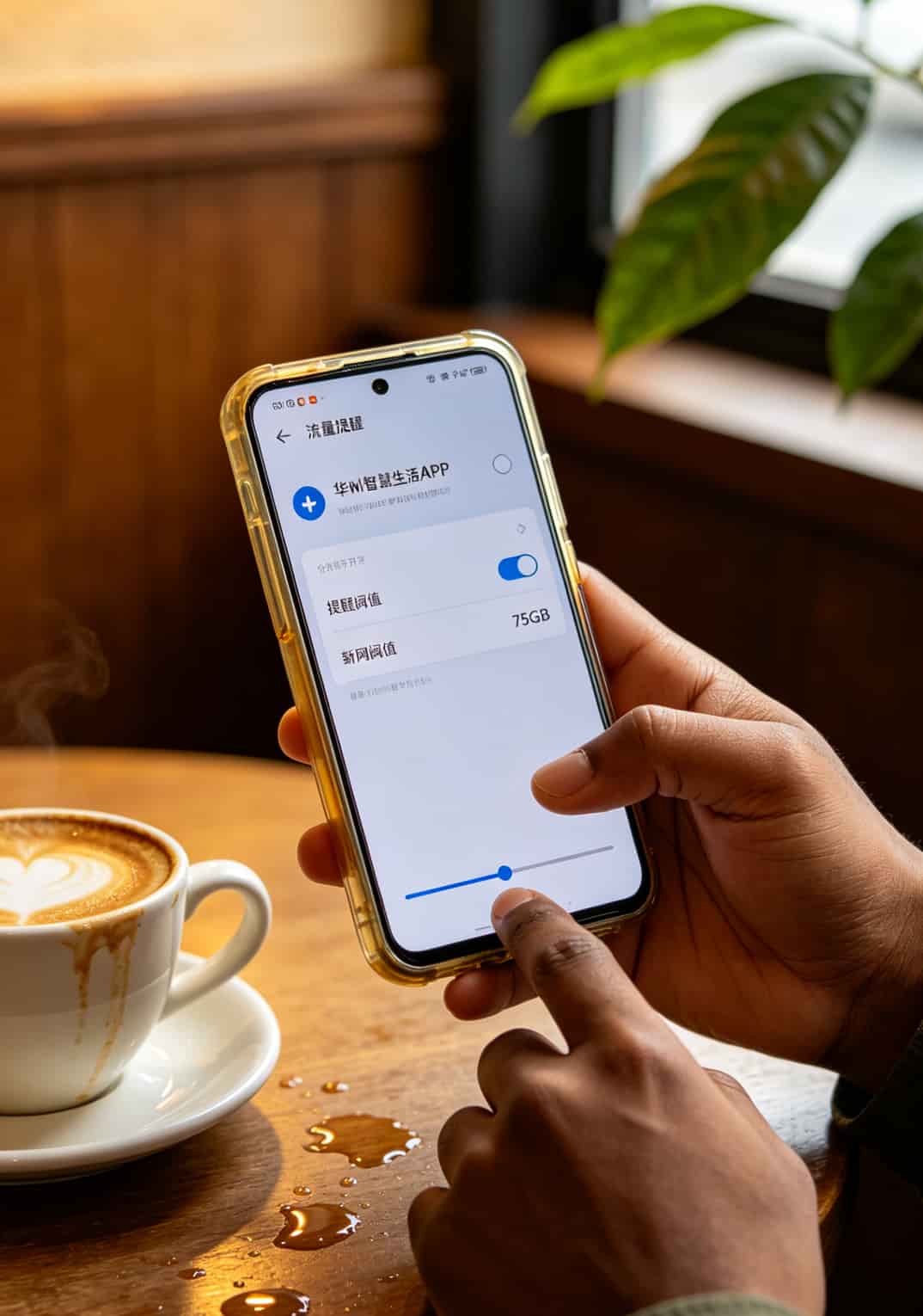 5g流量卡领取前必看!华为随身WiFi这10个坑我替你踩过了 华为智慧生活APP中设置流量提醒阈值的界面