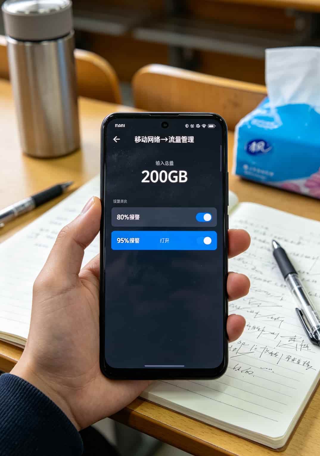 京东200g流量卡办理,别再被坑了!我踩了6次坑才敢写这篇大实话 手机流量监控设置界面截图,显示200G阈值报警