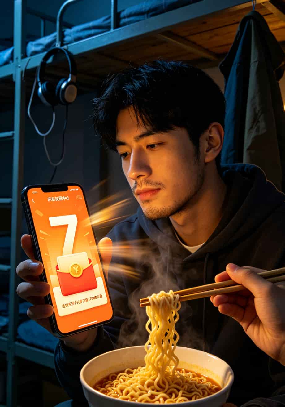 京东校园卡到底值不值?先搞清v粉卡有多少流量,我交了三千块学费 京东校园中心签到页面,显示连续签到7天获得额外流量奖励