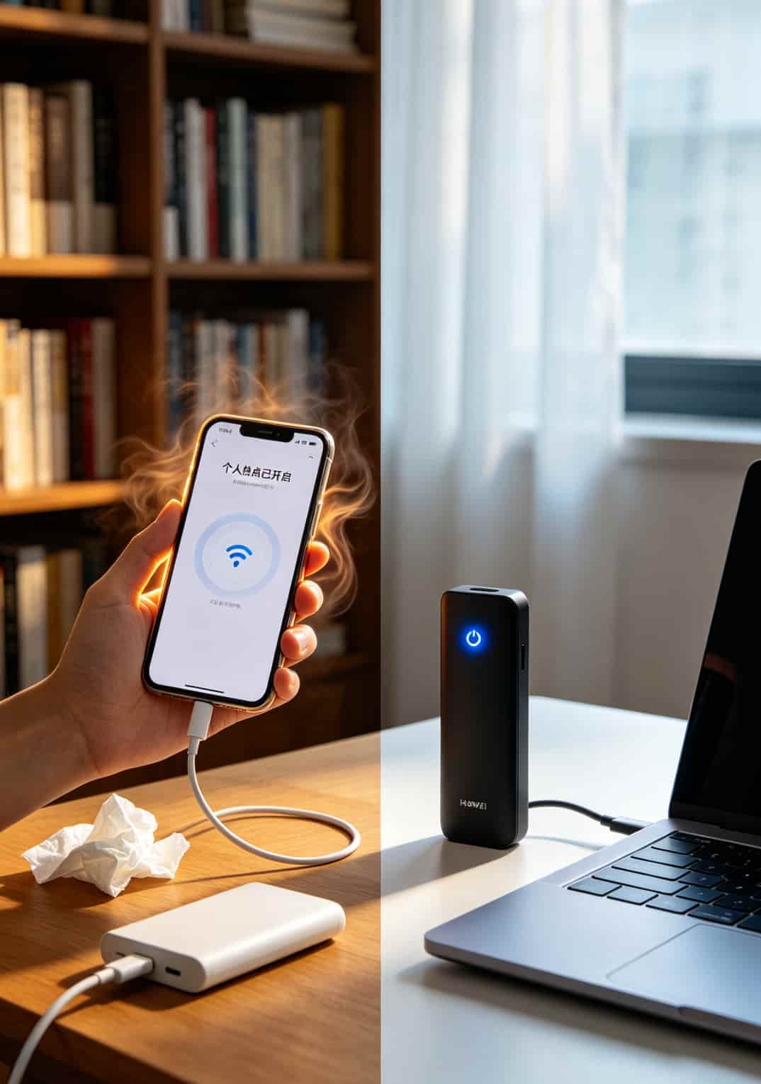 买5g纯流量全国通用流量卡配华为随身WiFi,39块钱100G那个档最划算,19块以下的别碰 手机开热点与华为随身WiFi使用场景对比图