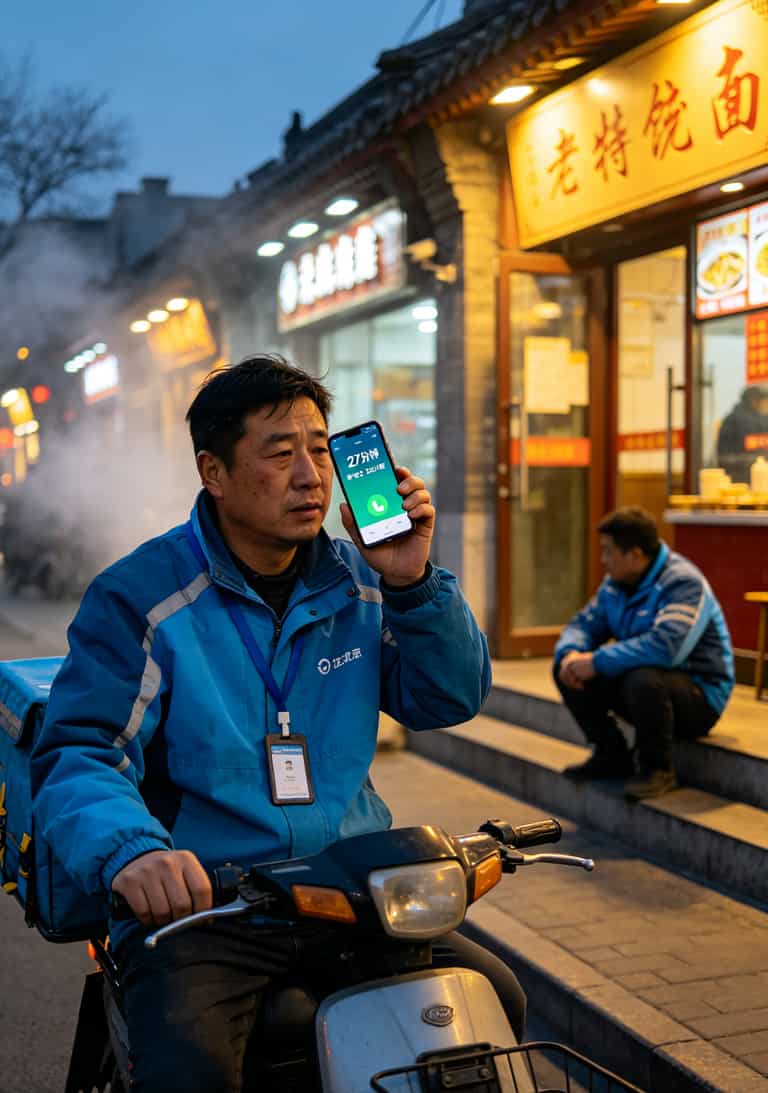 19块钱的手机卡,我用了一年才发现被坑了(附联通19元卡流量套餐真实测评) 外卖骑手在路边打电话的手机界面