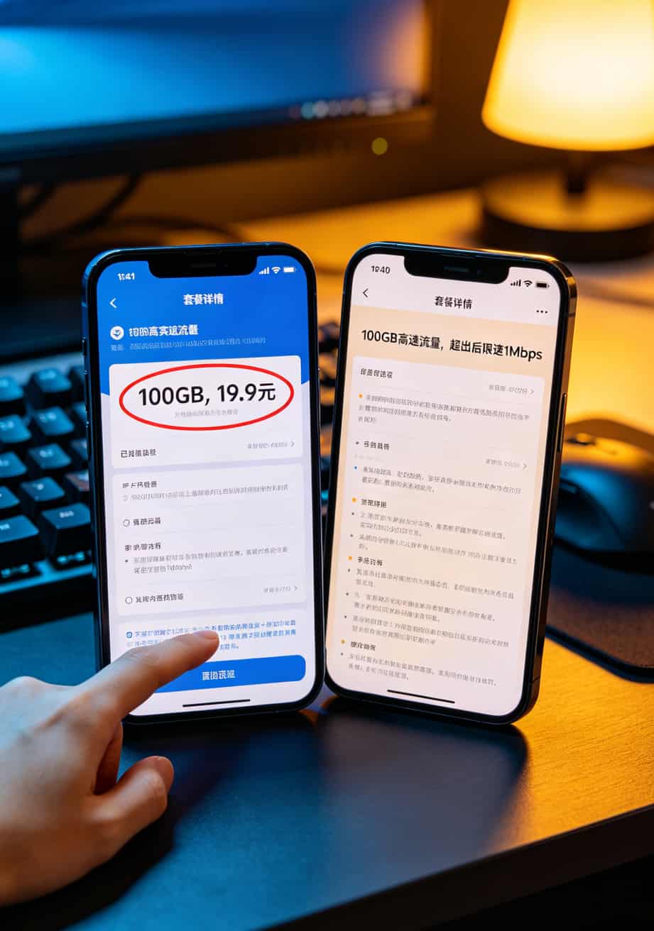 被“0元免流量卡”坑了三个月,我拆了5台随身WiFi(华力/华为/华正易尚实测对比) 虚标套餐与正规套餐详情页对比截图