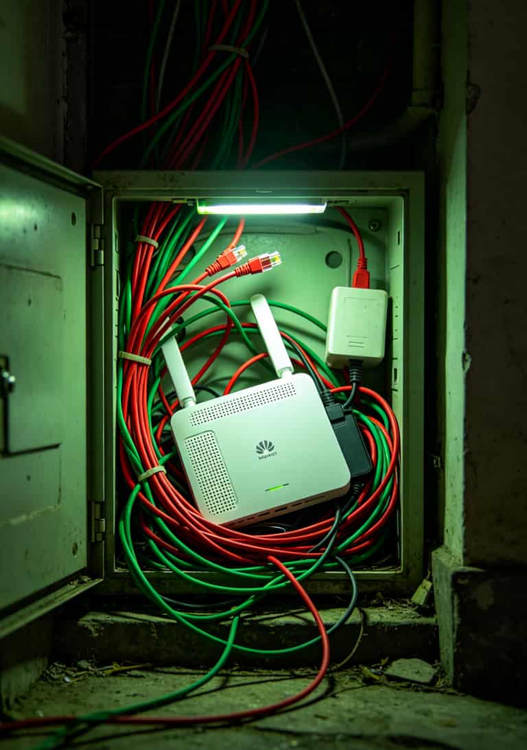 亏了三千块才搞明白:华为随身WiFi配一张“不限地区的流量卡”,一年能省下一半网费 弱电箱旁边放置随身WiFi的错误示范,标注“别放这儿”