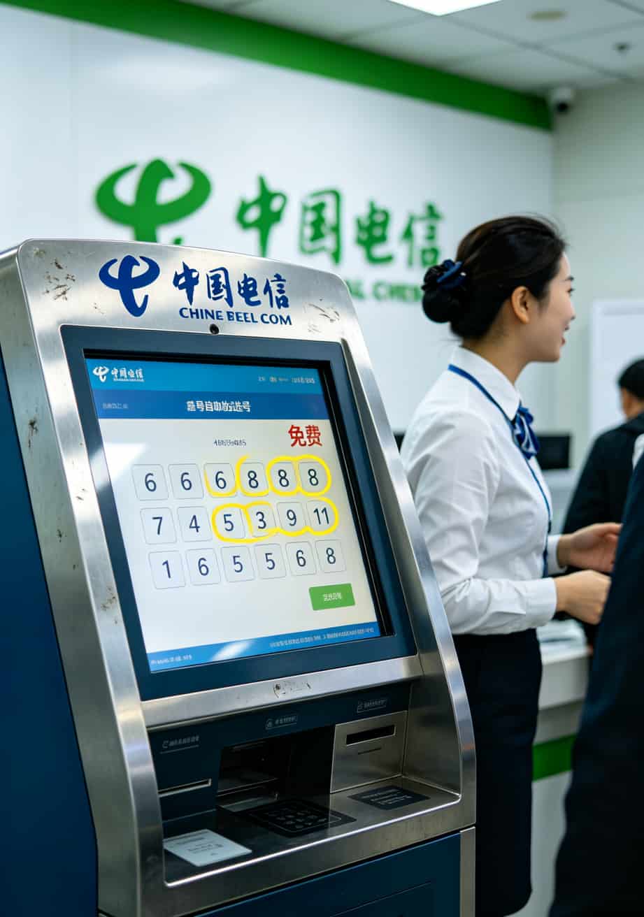 办了电信流量卡,为啥随身WiFi还是卡?托运、辐射、套餐这些坑我替你踩过了 电信营业厅柜台和选号屏幕的实拍图