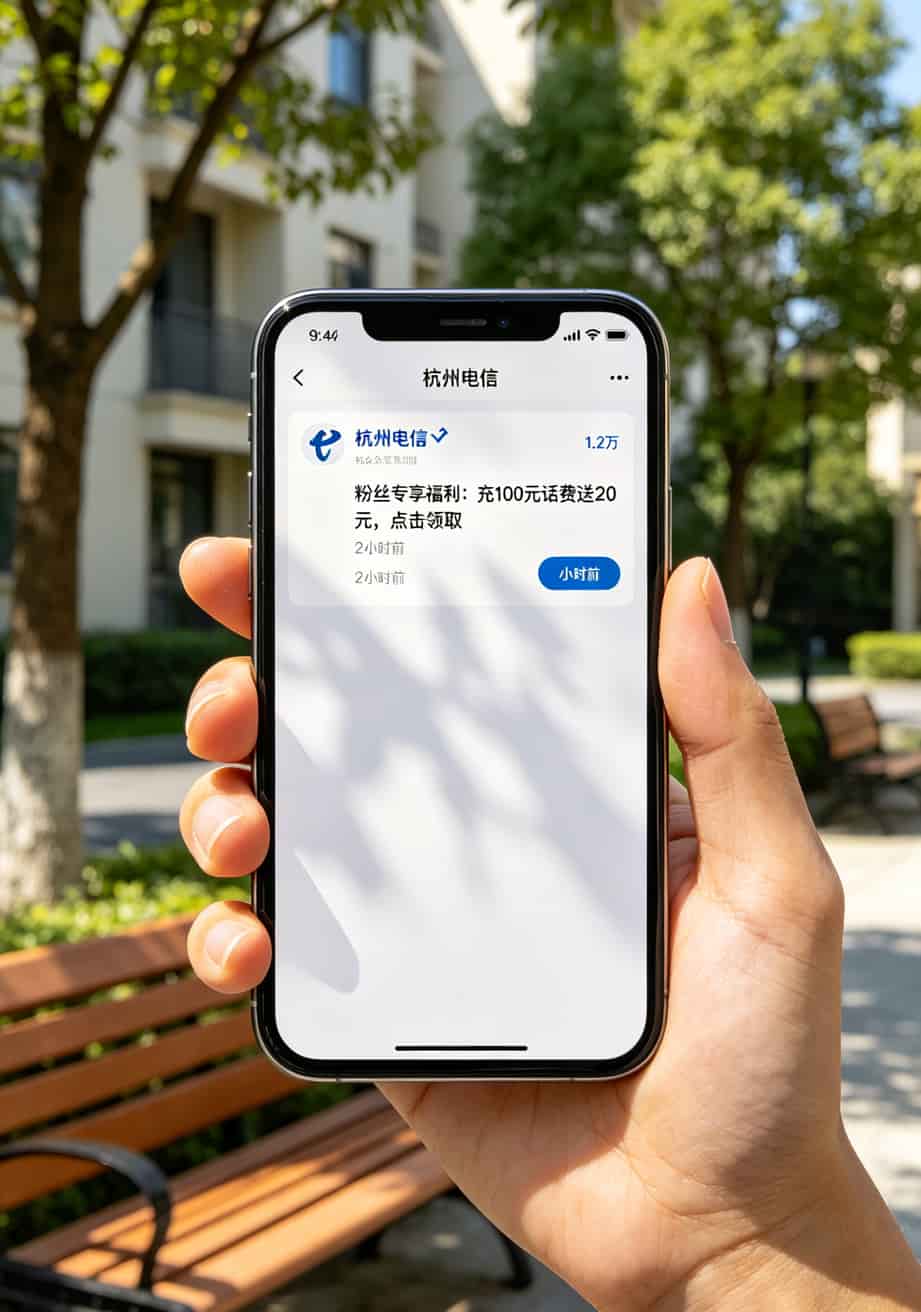 充流量的卡别再乱买了!实测8款,月均30-50块才靠谱,低于这个数9成有坑 运营商公众号推送的充100送20活动截图