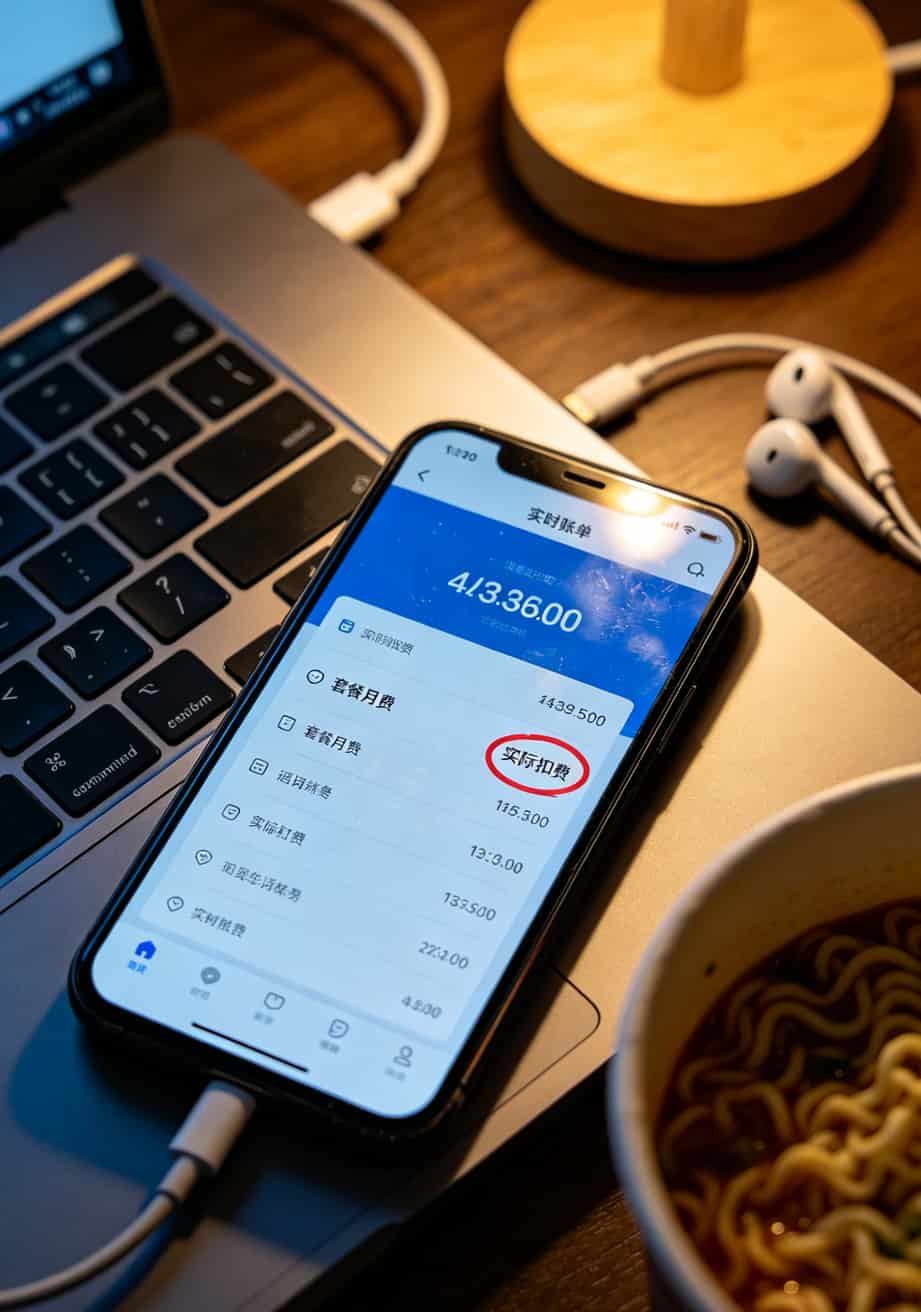 跑了半个广西,我终于搞懂了:办理电信流量卡要多少钱才不会被坑? 手机截屏显示运营商App的账单明细