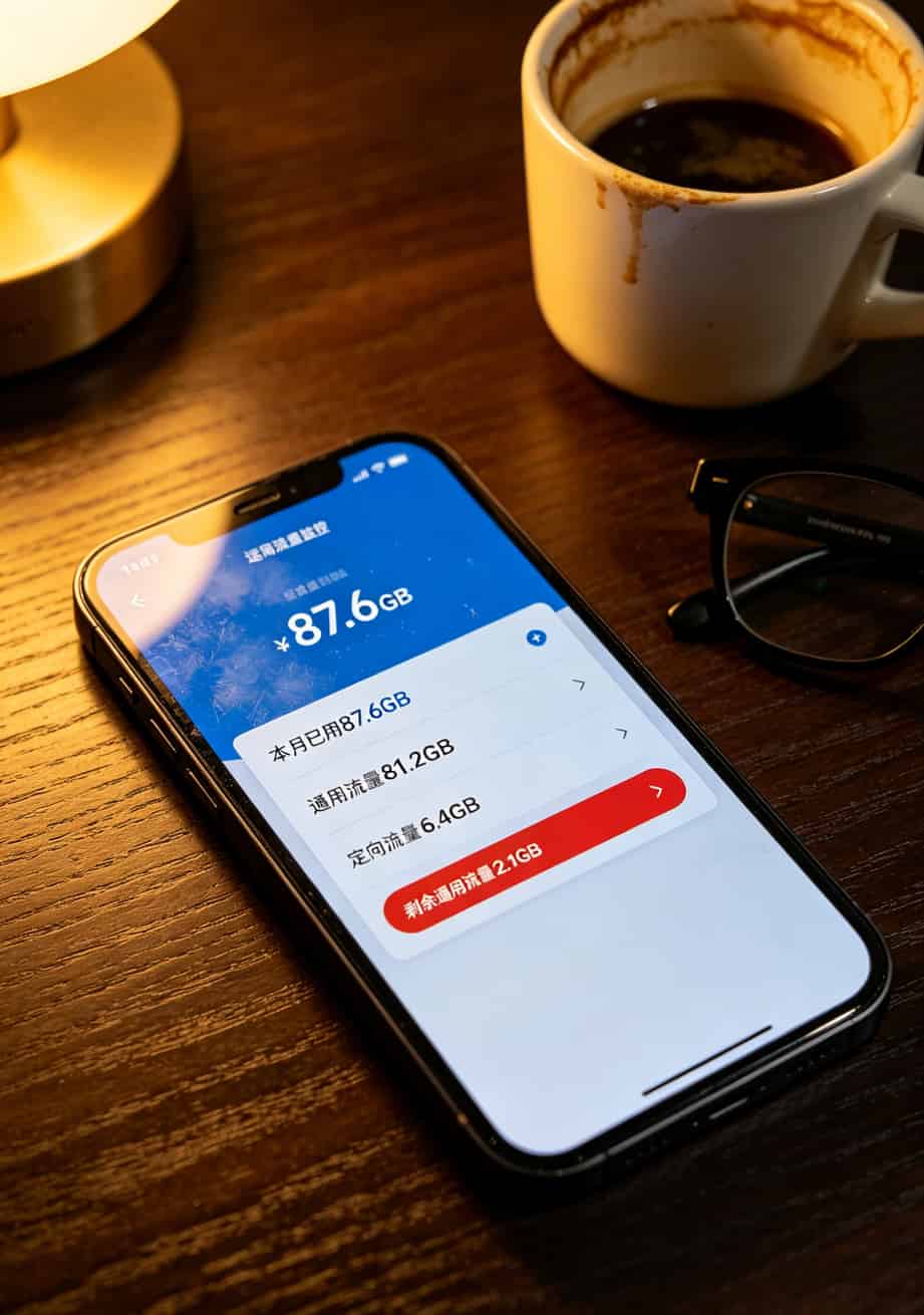 手机流量监控截图，显示月消耗80多G流量