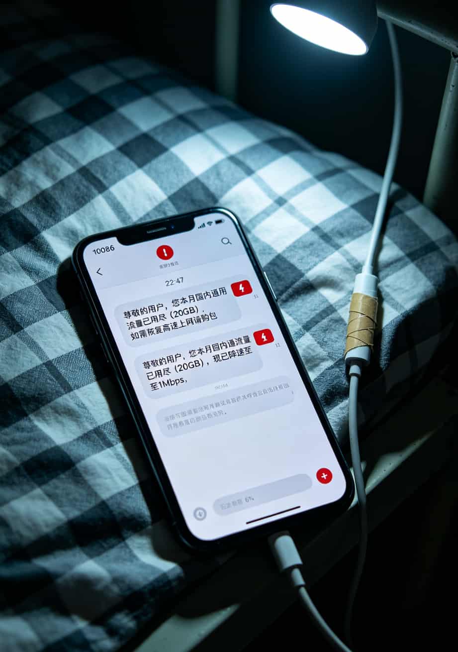 手机流量用尽限速提醒短信截图