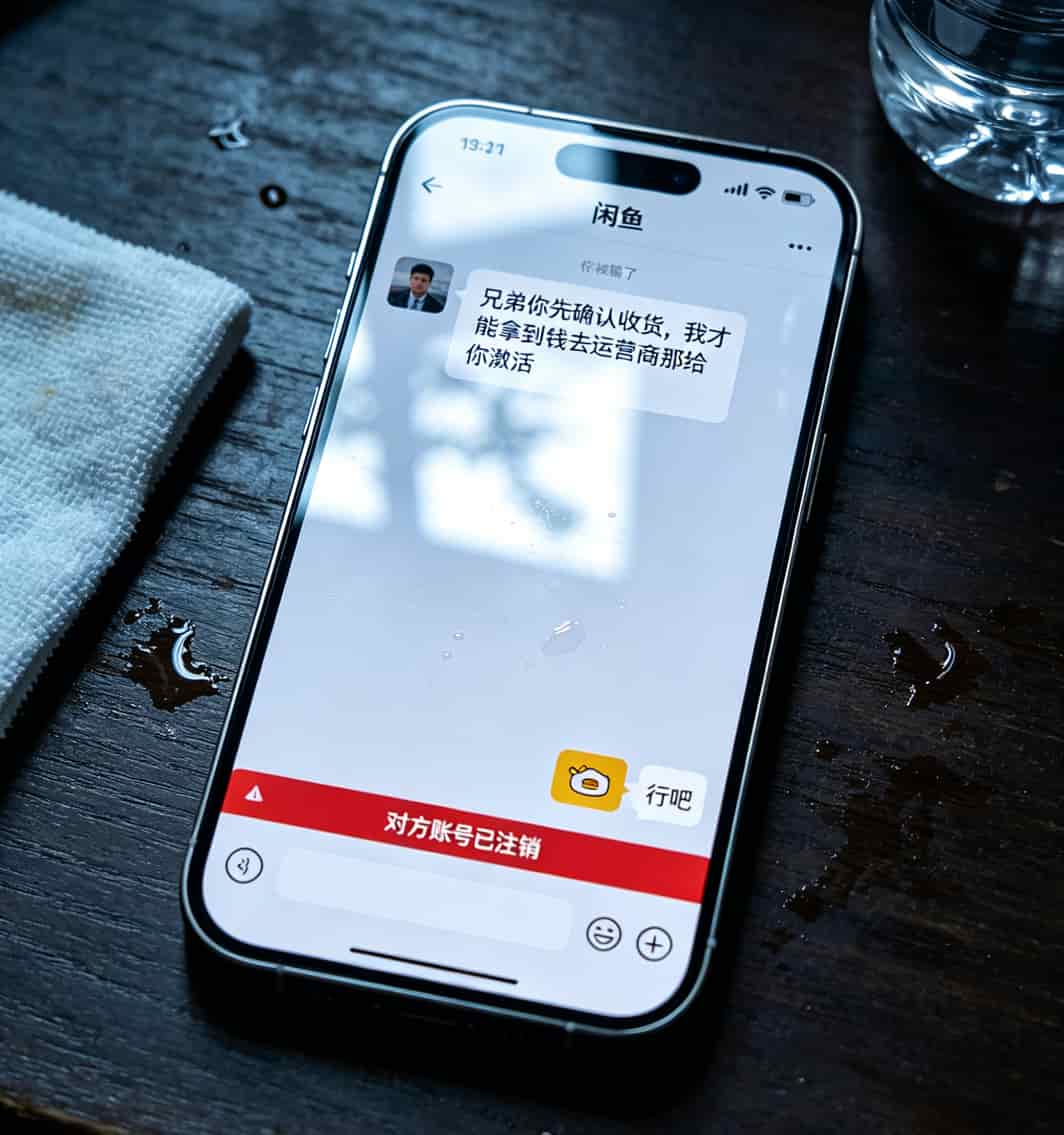闲鱼聊天记录截图，卖家说“先确认收货我发激活码”