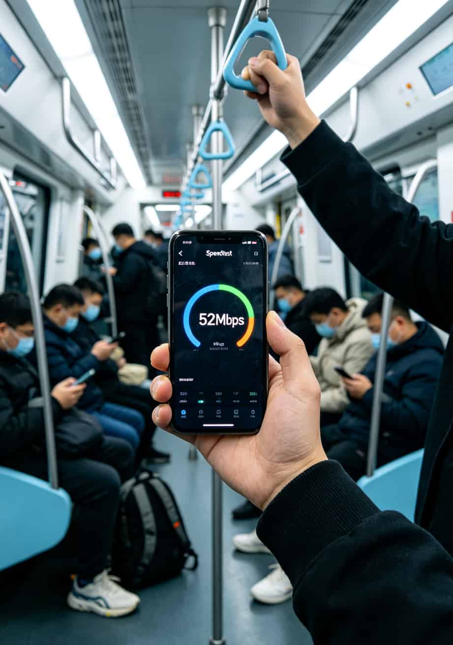 2024公认最好的流量卡是哪张?我踩了三次坑才找到答案 北京地铁10号线移动王卡测速实拍,显示下载速度52Mbps