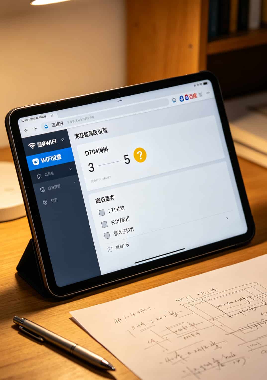 随身WiFi后台管理界面，显示DTIM间隔设置和频段切换选项