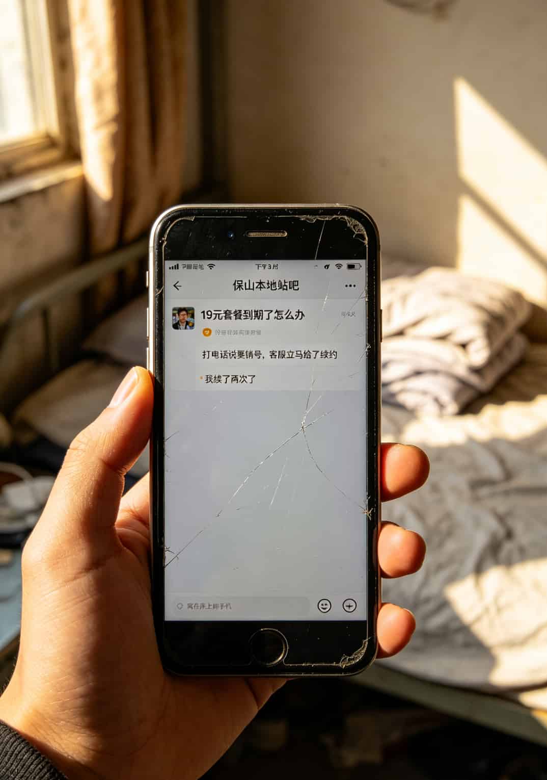 19元通用流量套餐卡有哪些?保山跑了三家店,终于弄清楚了 保山本地贴吧帖子截图,用户讨论19元套餐续约经验