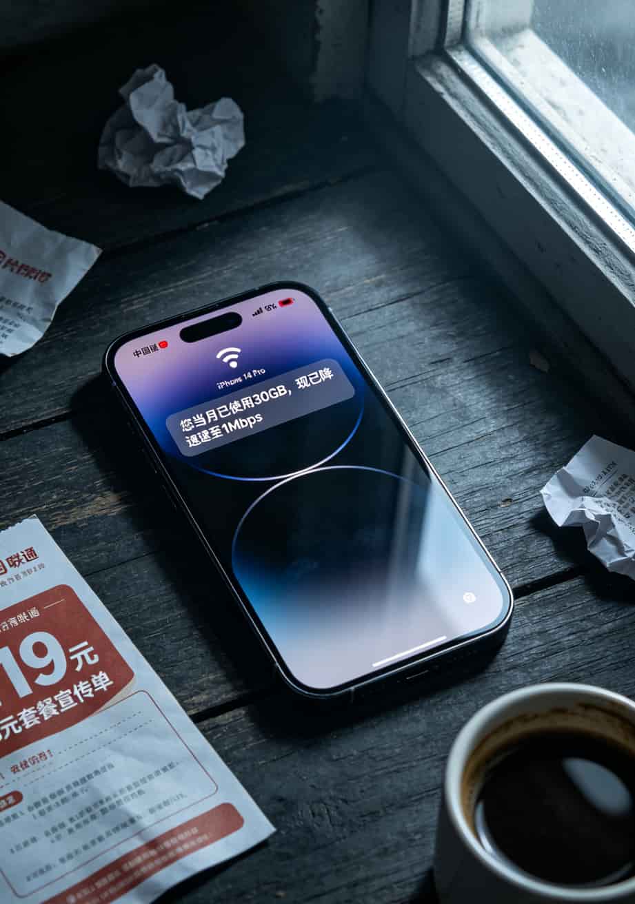 19元流量卡联通不限量,一年花了1378块后,我劝你先看这篇 手机收到联通限速提醒短信的截图,显示当月已用30GB,网速降至1Mbps