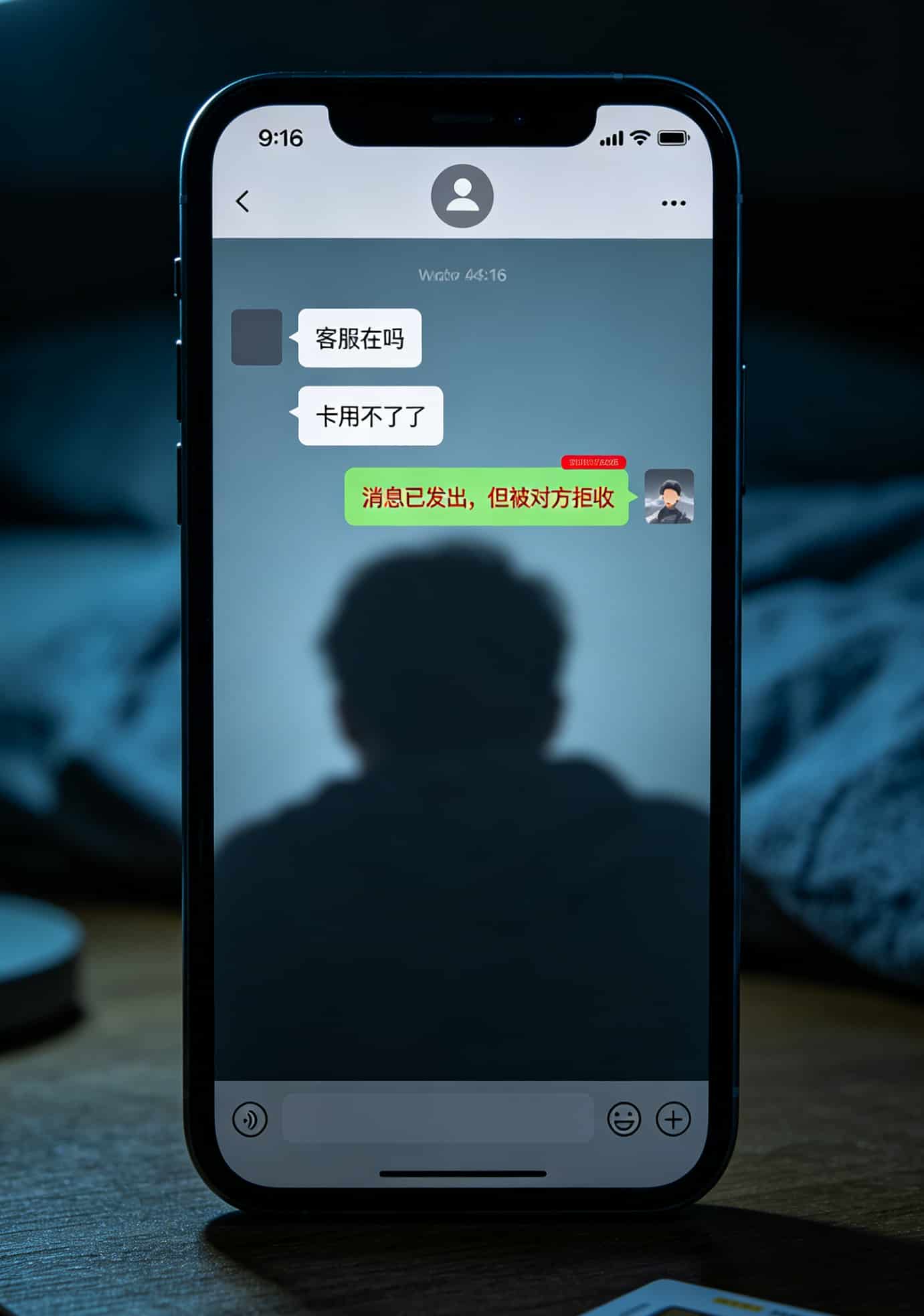 一台中兴随身WiFi,配上19块套餐流量卡,我折腾了一年才弄明白(附避坑指南) 微信聊天记录截图,显示“消息已发出,但被对方拒收”,对方头像已灰