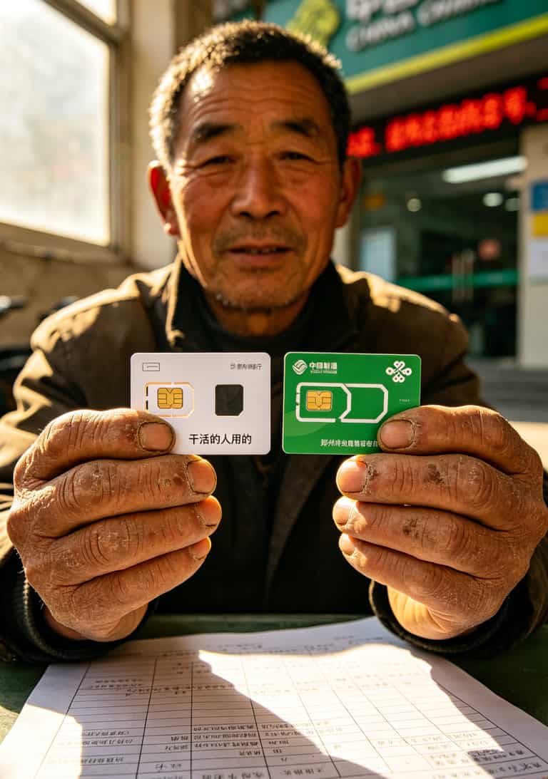 老张手拿两张手机卡对比