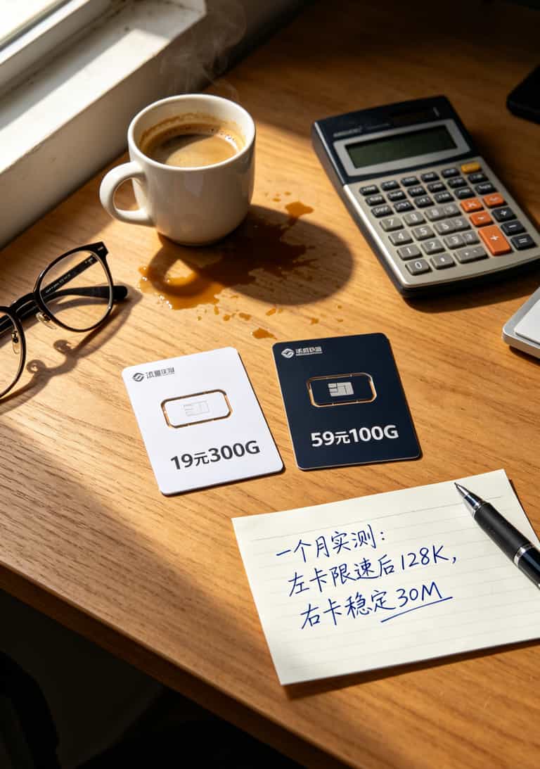 一个买了8张卡的老广告诉你:**19元 流量 卡**到底能不能买? 19元流量卡与百元档套餐性价比对比示意图