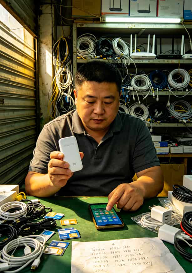 老周在郑州科技市场档口调试中兴随身WiFi的实拍