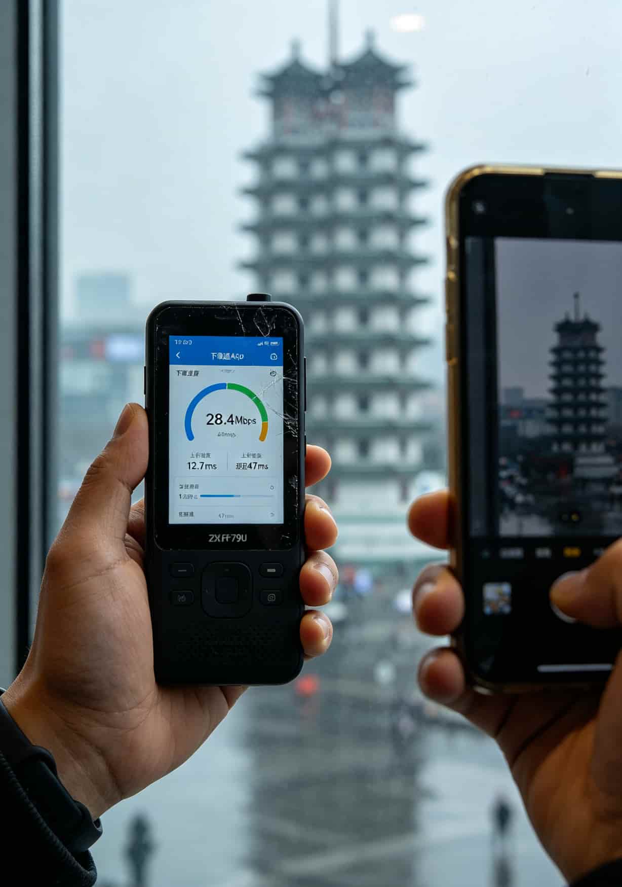 在郑州二七塔附近实测中兴MF79U网速截图