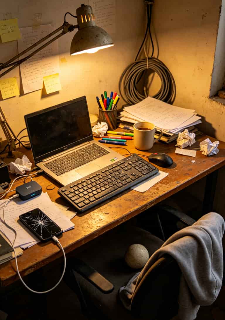 210g流量卡是真的吗?我跟中兴随身WiFi较劲3年,答案写在前面:**数字不假,但你用得上的可能不到零头** 老李的工作台,中兴随身WiFi、手机、笔记本散落,咖啡杯在旁边,整体偏暖旧