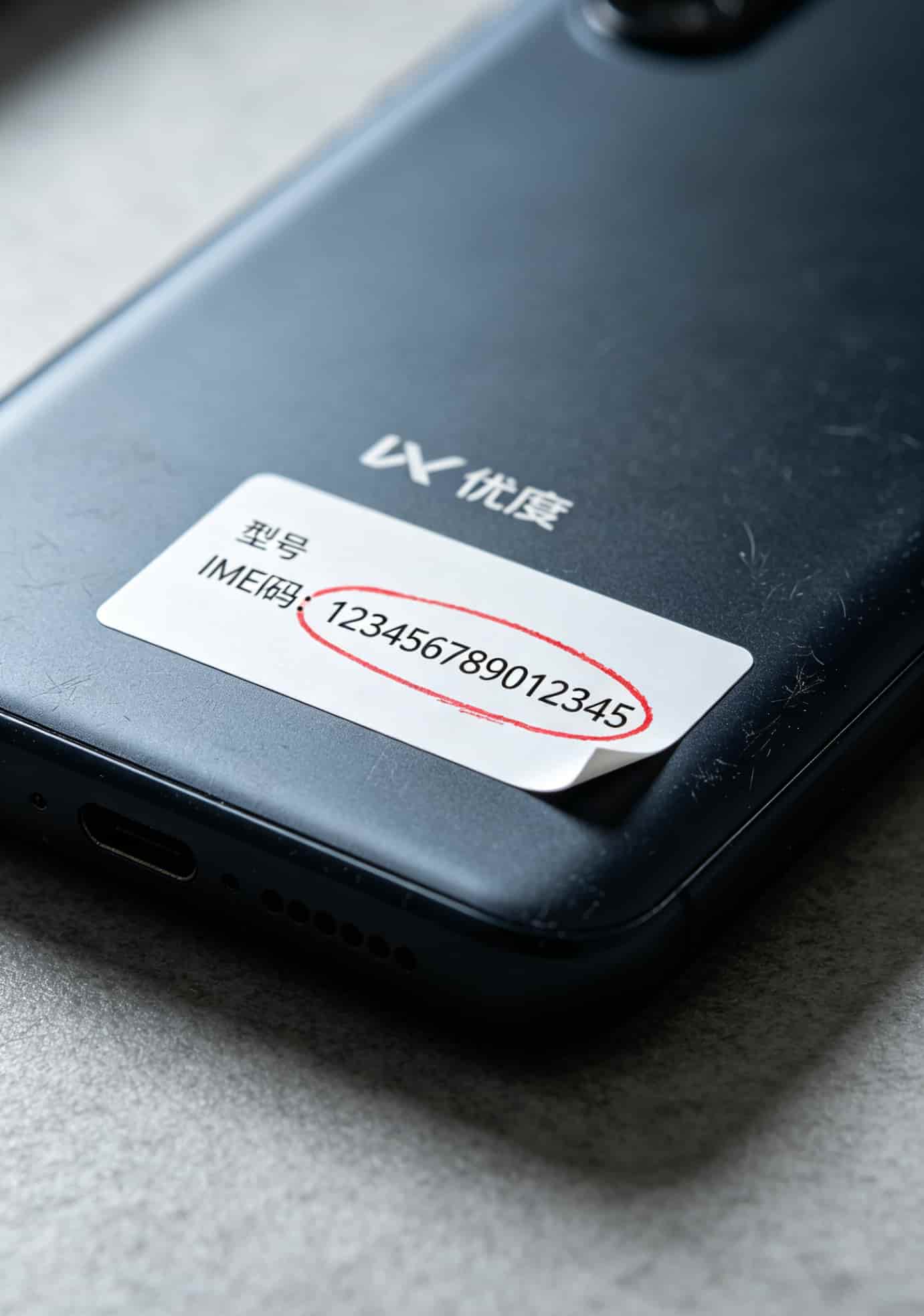 29元包全国流量卡真实测评:半年省了三百多,充电宝随身WiFi全扔了 优度设备背面标签特写,IMEI码用红圈标出