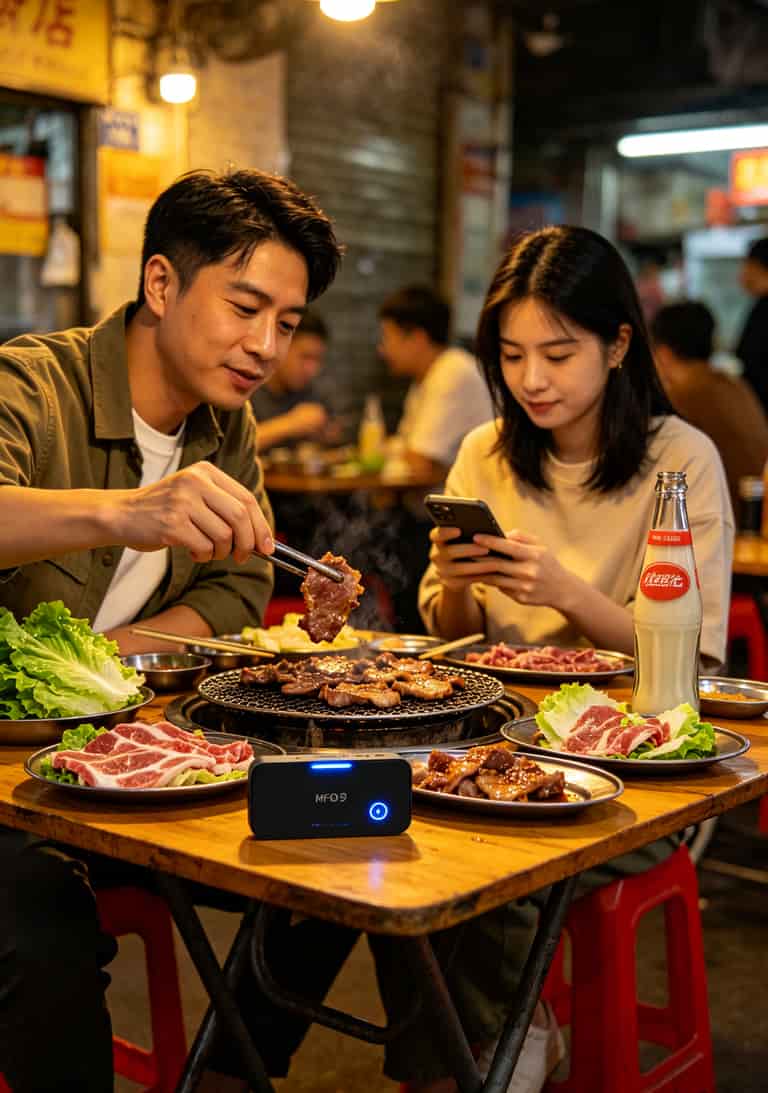 29元流量卡推荐配中兴随身WiFi,踩坑一整年换来的真心话:这3款能买 阿杰和小鹿吃烤肉的随手拍,桌上放着一台中兴MF90