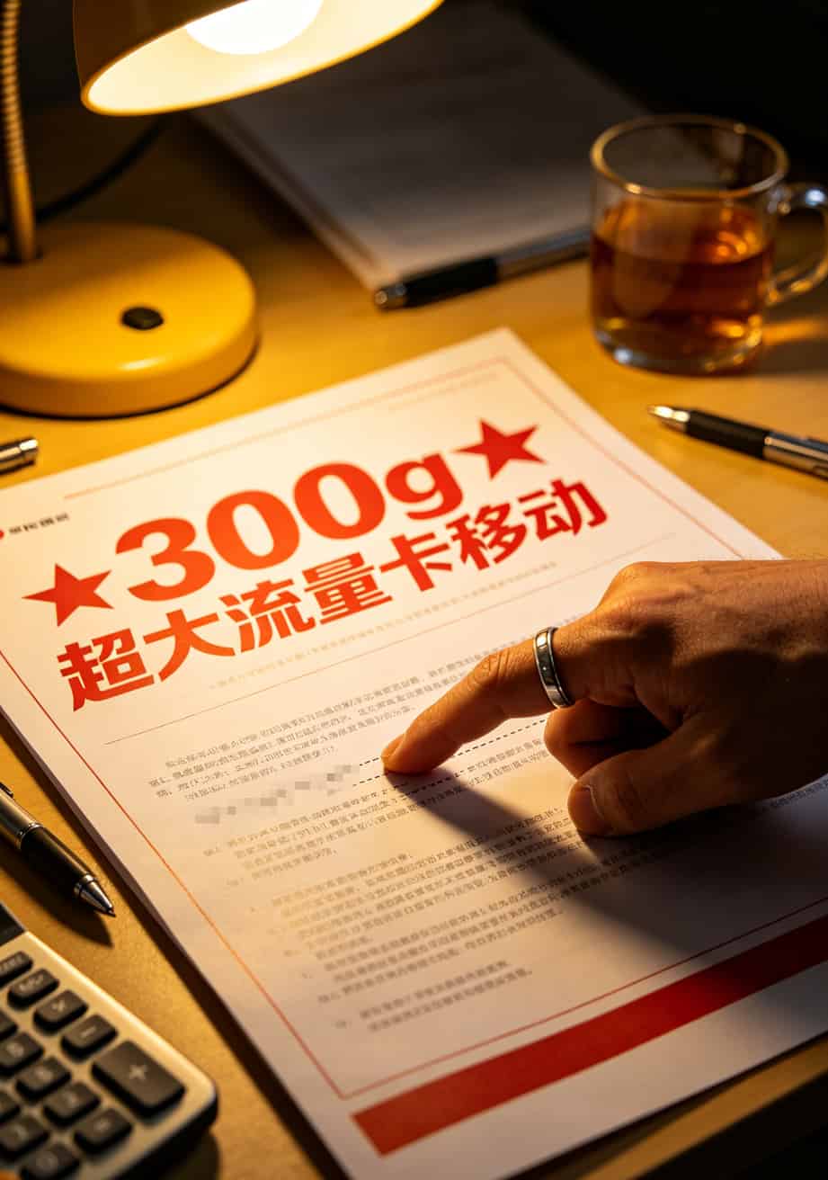 300g超大流量卡移动版实测:8张卡踩坑总结,别再被随身WiFi割韭菜了 流量卡套餐虚假宣传对比警示图,标出小字陷阱