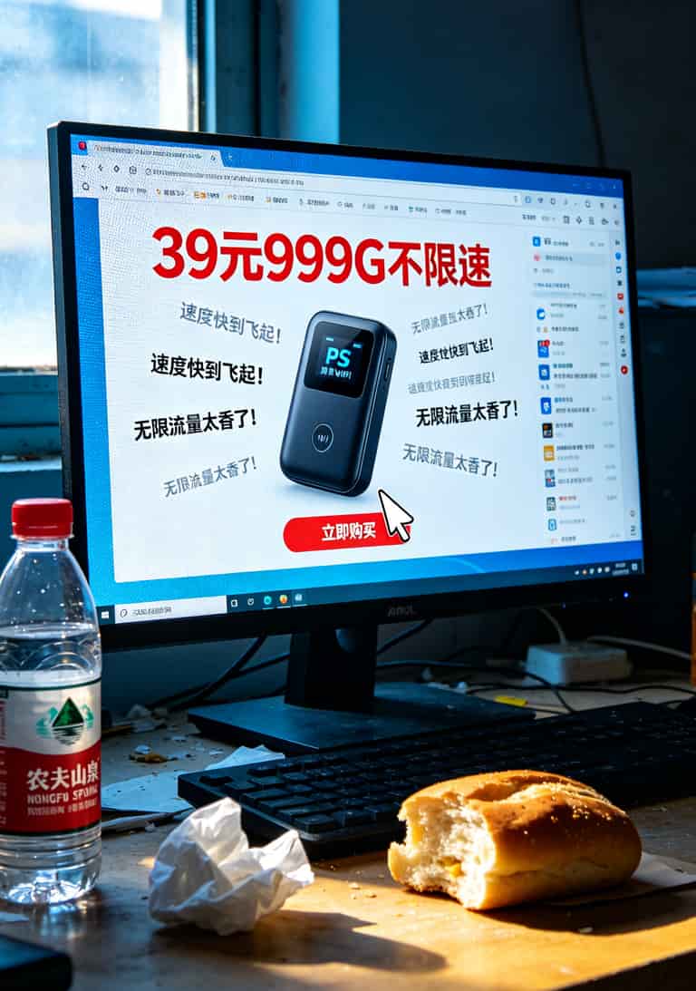 39元999g流量卡移动套餐,我劝你别急着买!三个月实测血泪史 某电商平台39元999g流量卡套餐宣传截图,红色大字标注“不限速”