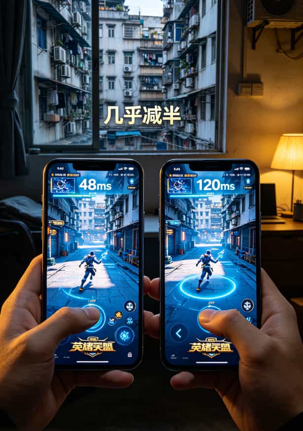 打游戏460ms烦不烦?实测两个月,这种“wifi不卡流量卡”真能救你 阿杰发来的游戏内延迟截图,显示48ms,对比之前的120ms截图