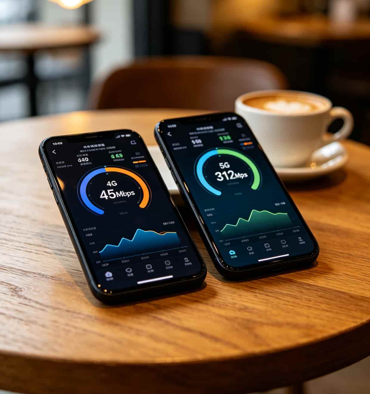 4G和5G网速对比示意图，5G明显更高