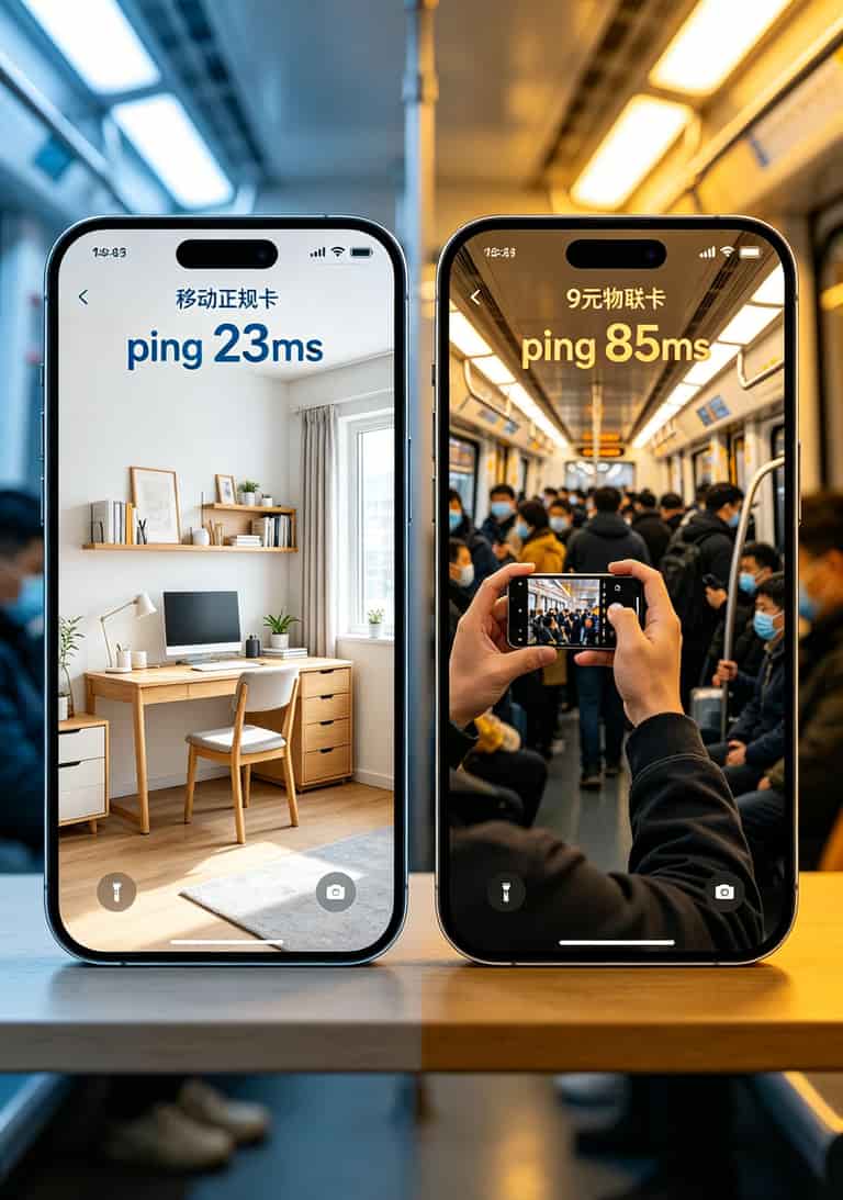 9块月租流量卡是真的吗?我烧了4台随身WiFi告诉你答案 ping值对比图,左侧23ms右侧85ms