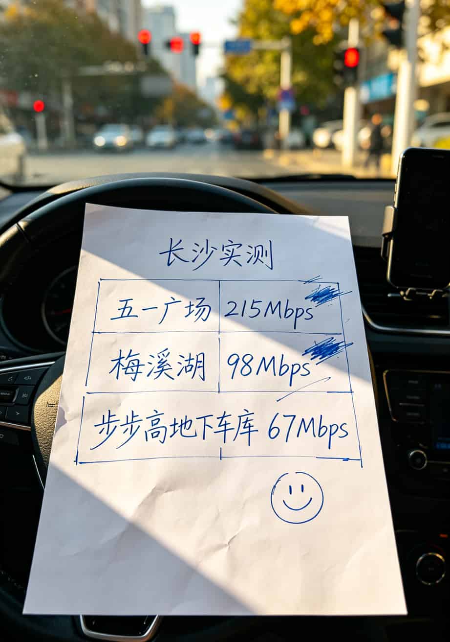 7天流量卡移动避坑指南:被坑800块后,我总结出这些经验 不同位置测速对比表格,五一广场215Mbps、梅溪湖98Mbps