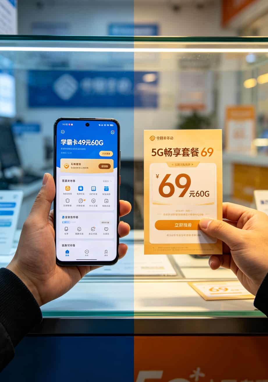 60g的流量卡多少钱?别猜了,正常价就这数,再低准有坑 线上APP套餐与线下营业厅套餐对比截图