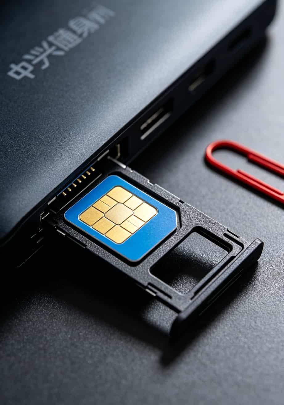 中兴随身WiFi卡托弹出后SIM卡放置方向示意图