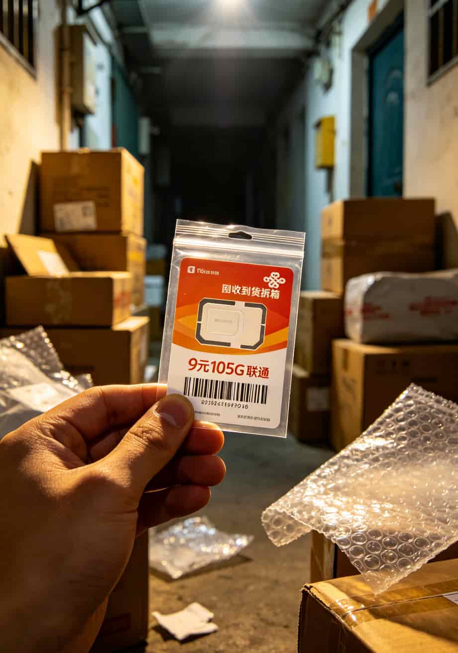 9元105g通用流量卡,我换了3张才搞明白——值不值看完这8个坑再说 快递包装里的手机卡卡套,上面写着“9元105G 联通”