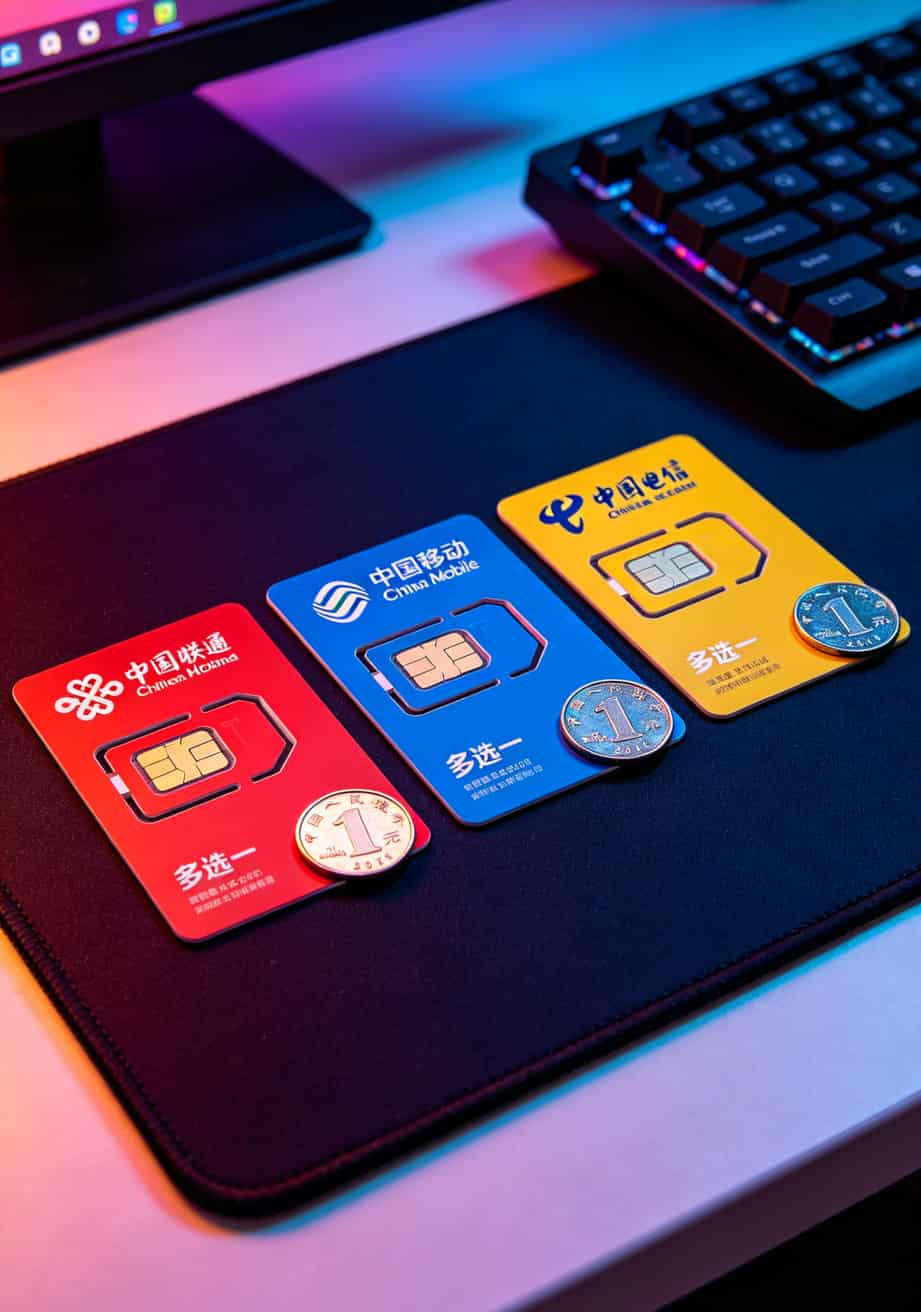 9元105g通用流量卡,我换了3张才搞明白——值不值看完这8个坑再说 三张不同运营商的手机卡并排摆放,卡套颜色不同