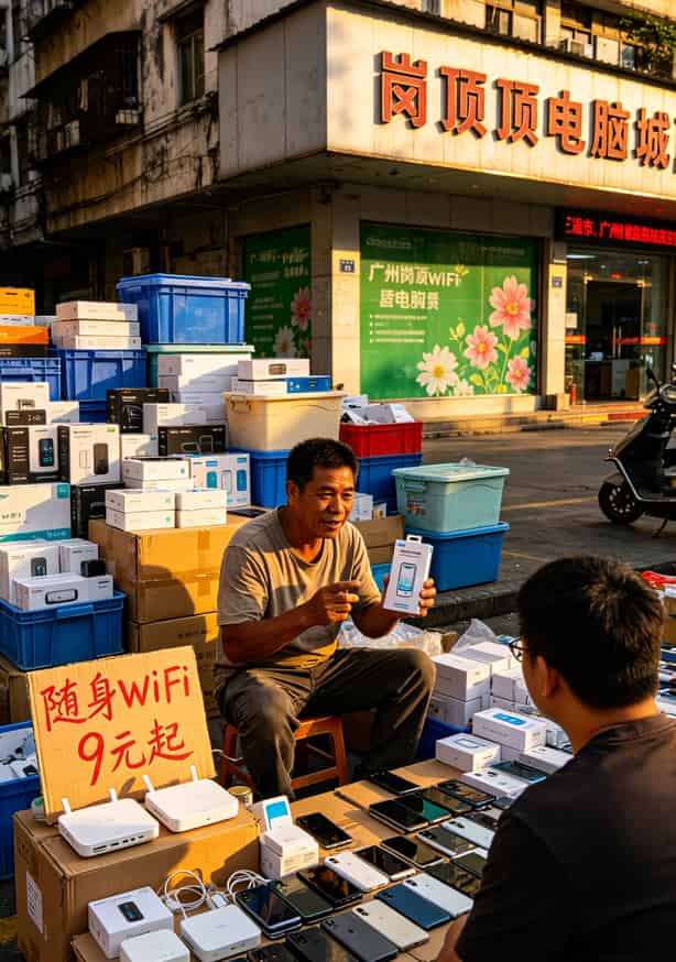 9元200g流量卡是什么套路?我替你们踩了3次坑,亏了1000块才弄明白 广州岗顶电脑城门口卖数码产品的小摊,堆着各种随身WiFi盒子